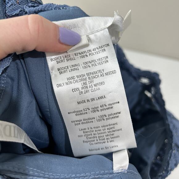 David's Bridal Dress Women 4 Steel Blue Lace One Shoulder Gown Bridesmaid Formal - Picture 12 of 13